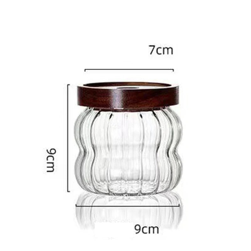 Modern Striped Glass Containers – Wood Lid Jars for Food Storage & Kitchen Decor