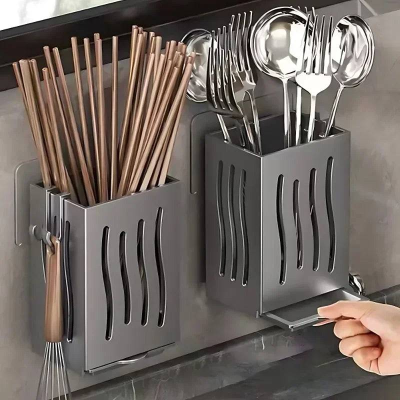 2-in-1 Chopstick Holder & Cutlery Organizer Box with Drainage Design