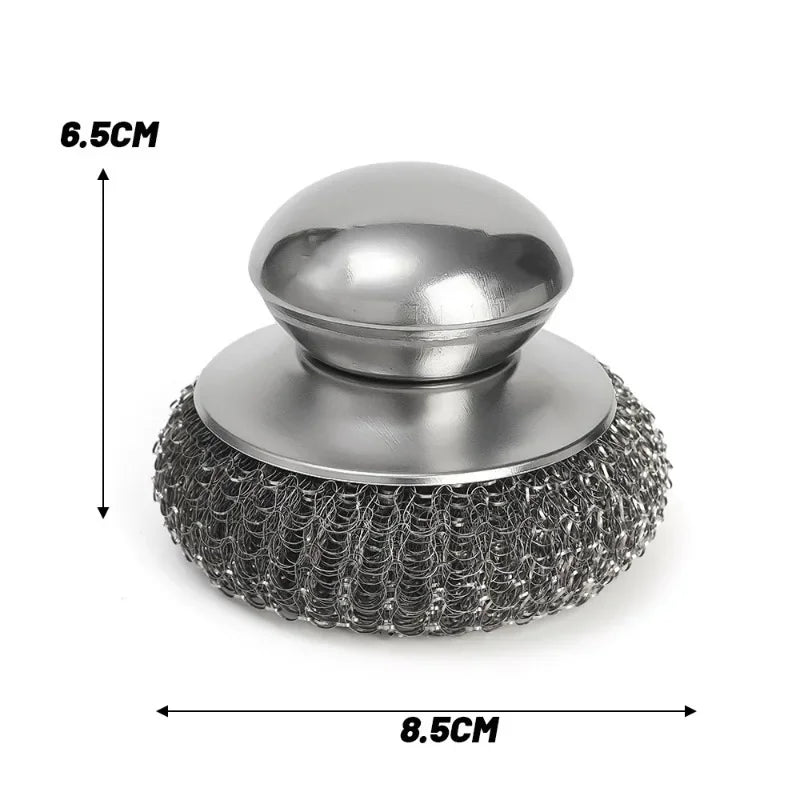 Pot Brush with Handle – Stainless Steel Dishwashing Scrubber Ball (5/1Pcs Set)