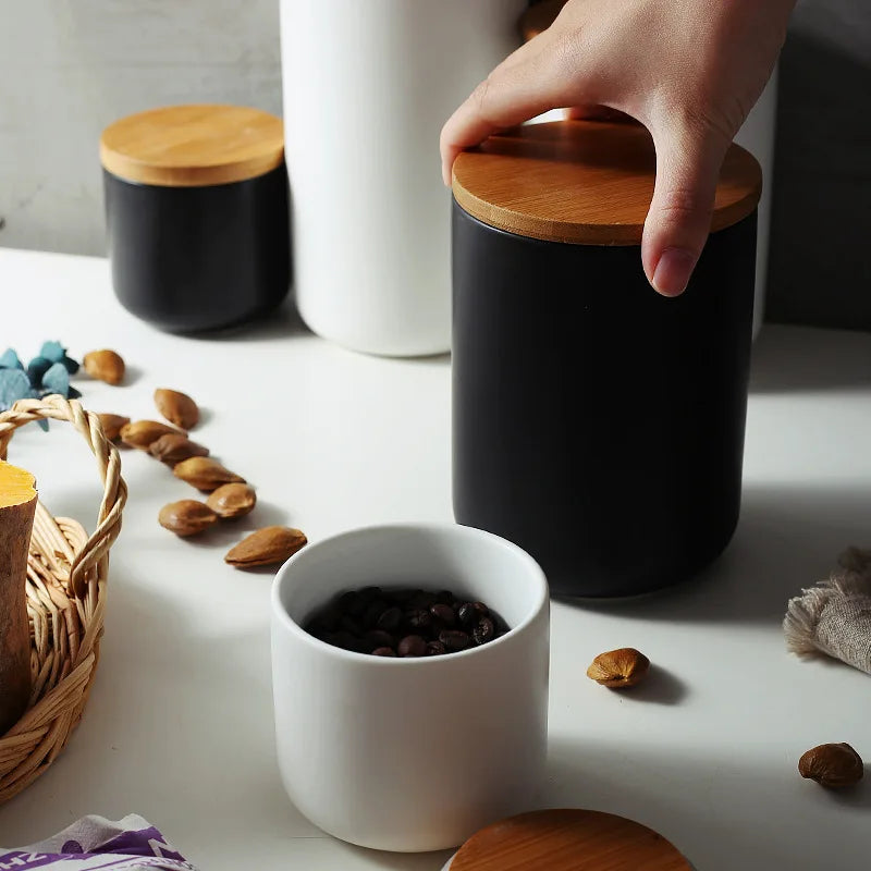 Ceramic Storage Jar with Bamboo Lid – Perfect for Grains, Coffee, Tea & Spices