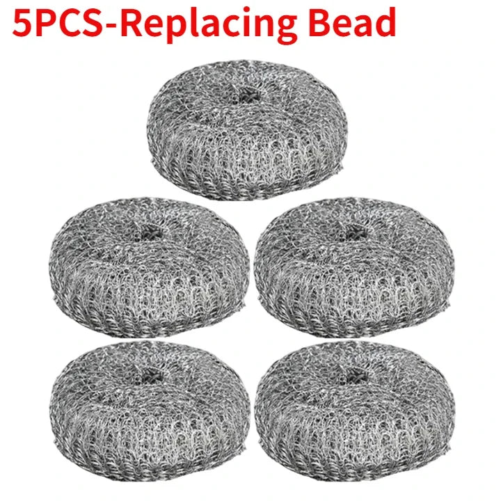 Pot Brush with Handle – Stainless Steel Dishwashing Scrubber Ball (5/1Pcs Set)