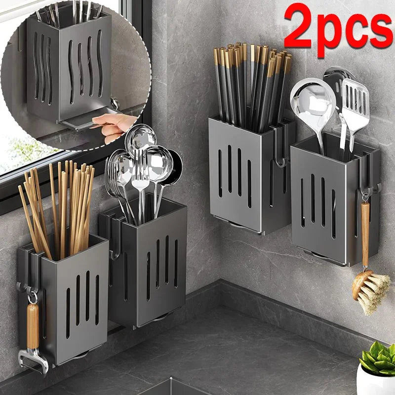 2-in-1 Chopstick Holder & Cutlery Organizer Box with Drainage Design