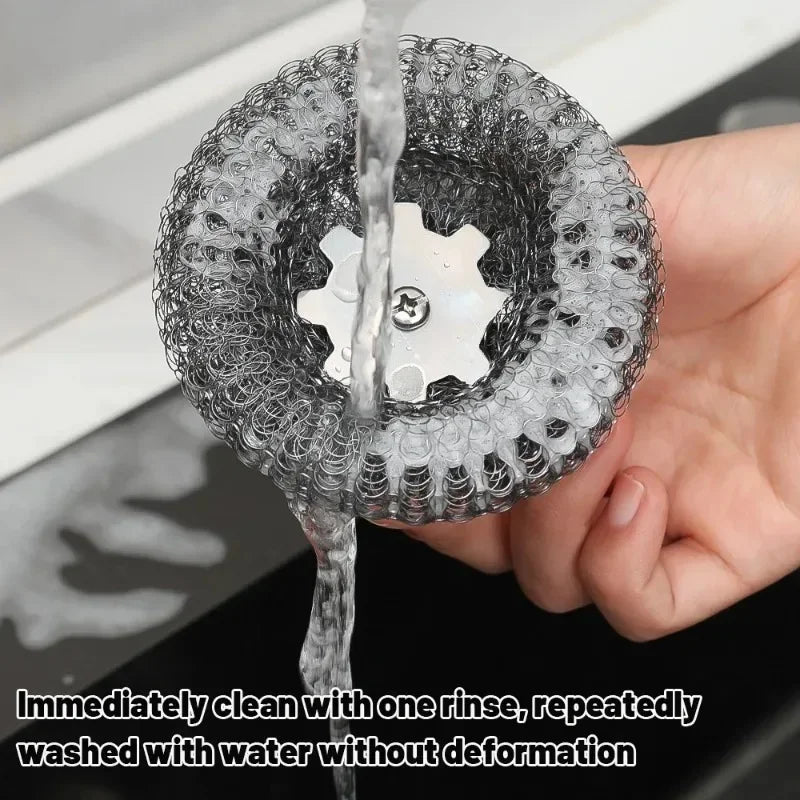 Pot Brush with Handle – Stainless Steel Dishwashing Scrubber Ball (5/1Pcs Set)