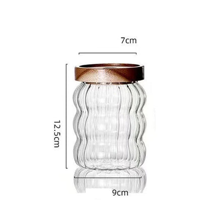Modern Striped Glass Containers – Wood Lid Jars for Food Storage & Kitchen Decor